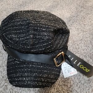 Elle Golf Black Tweed Cap with Gold Buckle